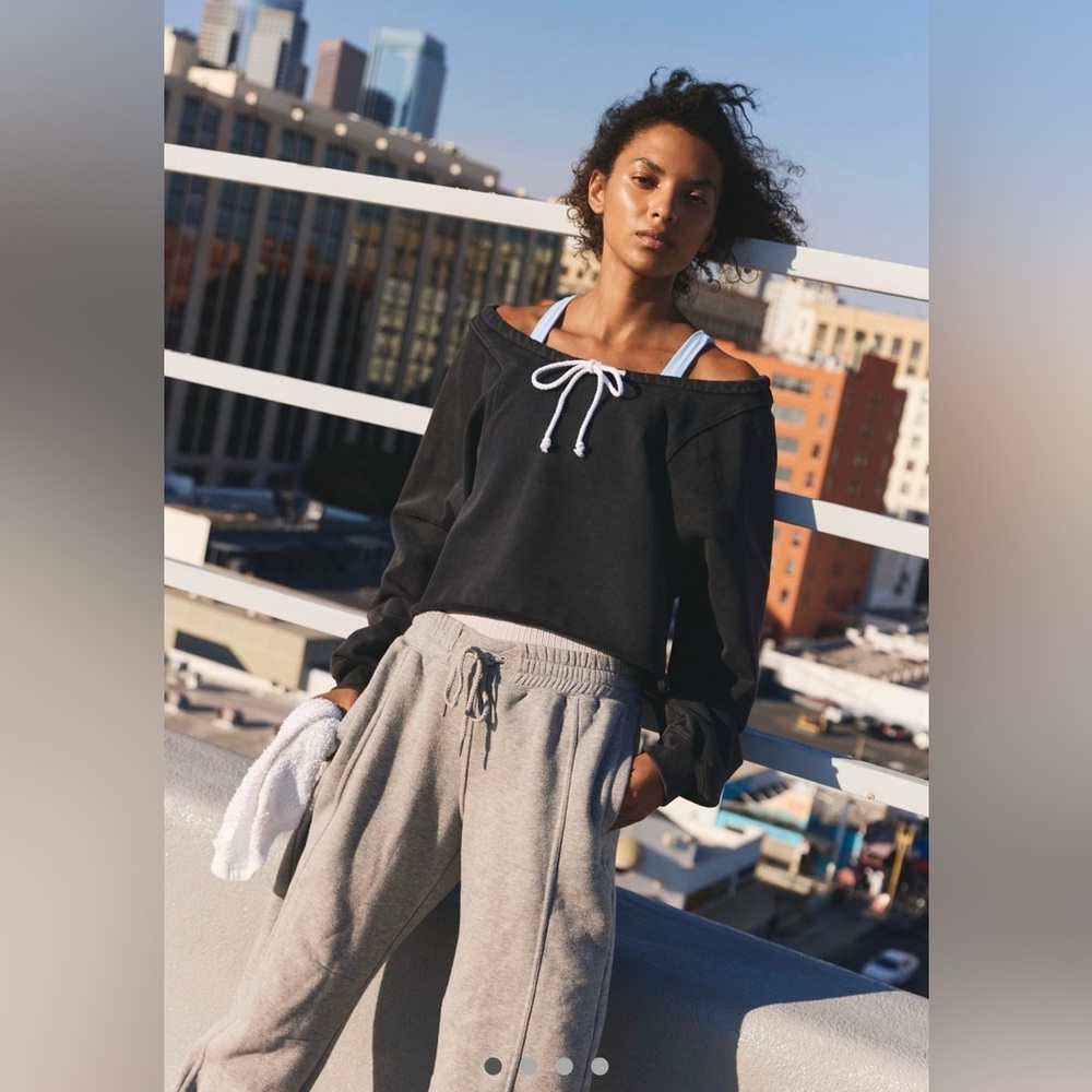 Free People For The Win Off The Shoulder Sweatshirt We The Free Tie Black